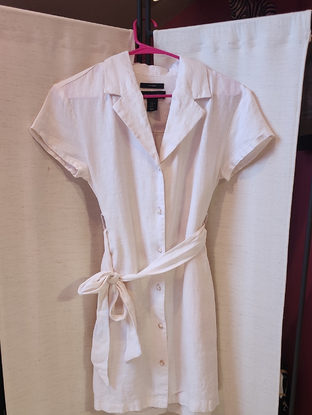 Tahari White Short-Sleeve Button Front Mini Shirt Dress